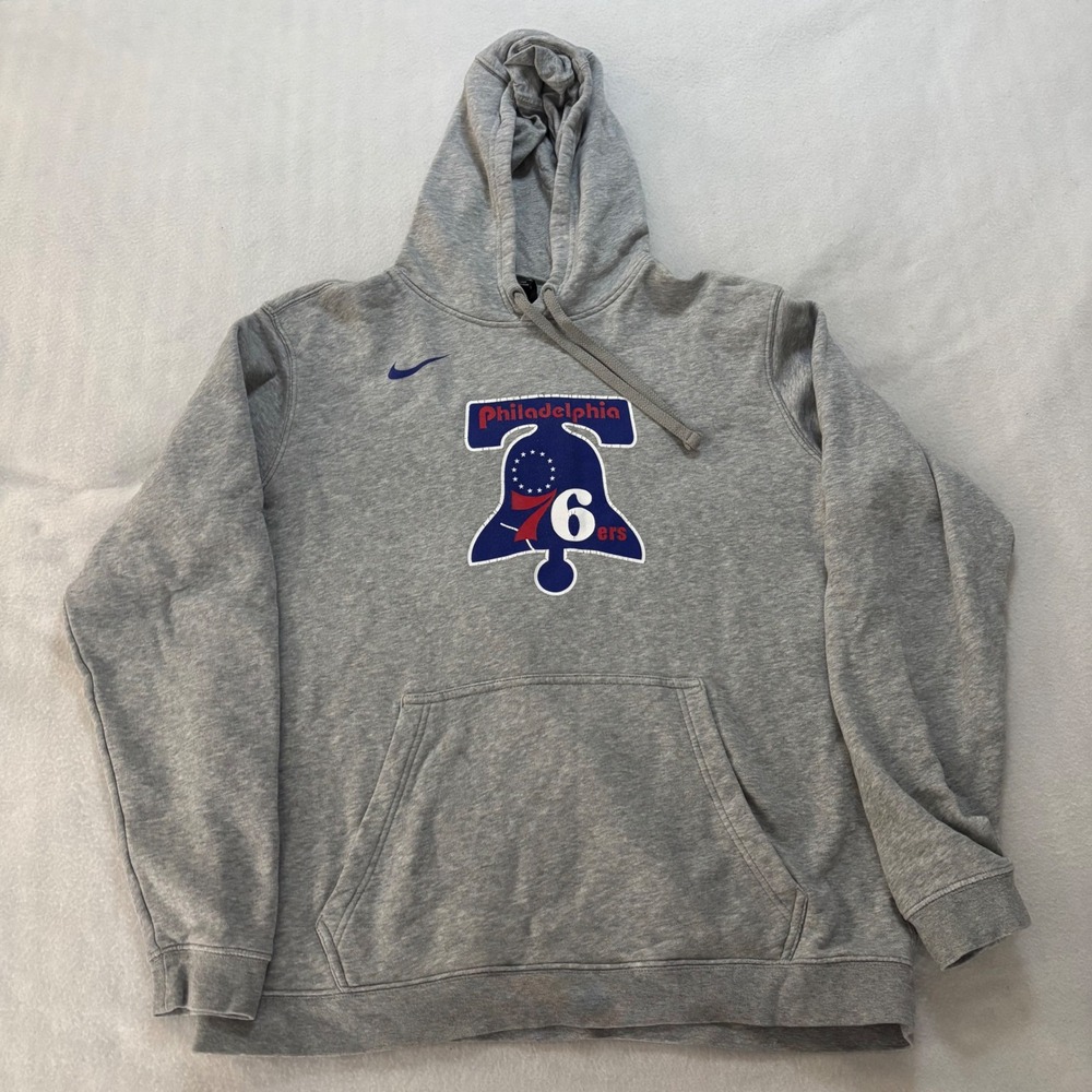 Nike Philadelphia 76ers Hoodie Mens Large Gray Liberty Bell NBA Sweatshirt